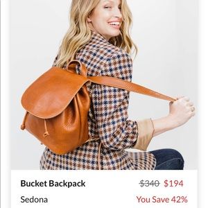 Portland leather bucket backpack in Sedona.